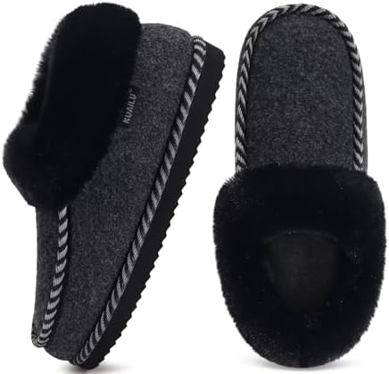 Womens Memory Foam Slippers Ladies Felt Ankle in Black