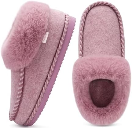 Womens Memory Foam Slippers Ladies Felt Ankle in Pink