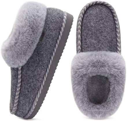 Womens Memory Foam Slippers Ladies Felt Ankle in Grey