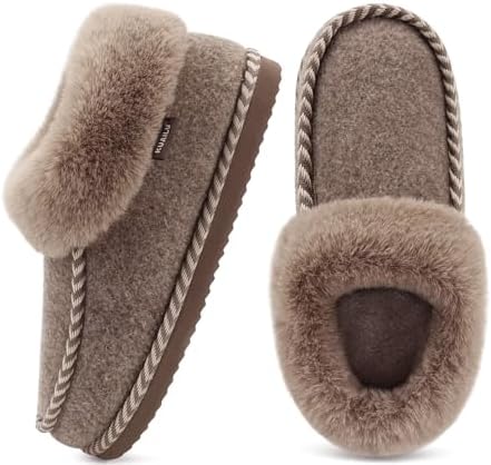Womens Memory Foam Slippers Ladies Felt Ankle in Brown
