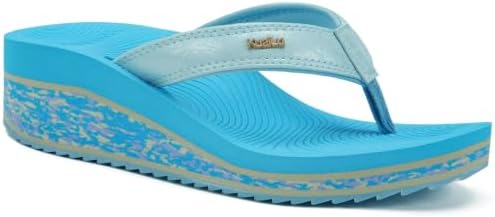 Womens Platform Flip Flops Arch Support Yoga Mat in Blue