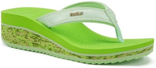 Womens Platform Flip Flops Arch Support Yoga Mat in Lemon Green