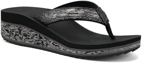 Womens Platform Flip Flops Arch Support Yoga Mat in Black