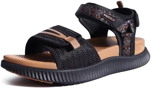 Womens Recovery Walking Arch Support Sandals in Black Khaki