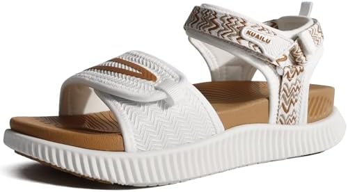 Womens Recovery Walking Arch Support Sandals in White Khaki
