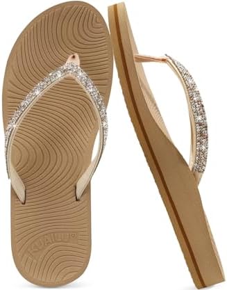 Women's Rhinestone Flip Flops Arch Support Yoga Mat in Beige