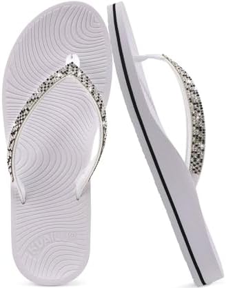 Women's Rhinestone Flip Flops Arch Support Yoga Mat in Silver White