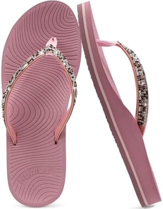 Women's Rhinestone Flip Flops Arch Support Yoga Mat in Pink