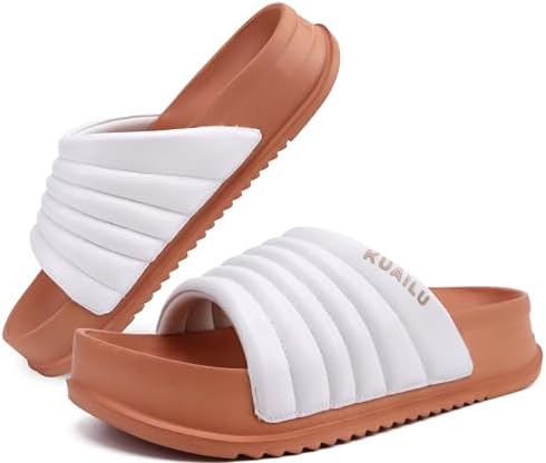 Womens Sandals with Arch Support Comfortable Slippers Lightweight Cushion in White Khaki
