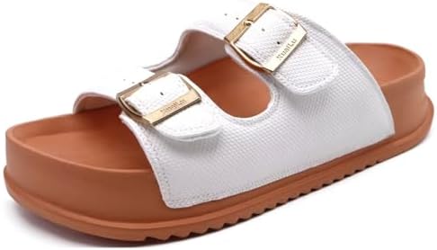 Womens Sandals with Arch Support Comfortable Slippers Cushion Recovery in White Khaki