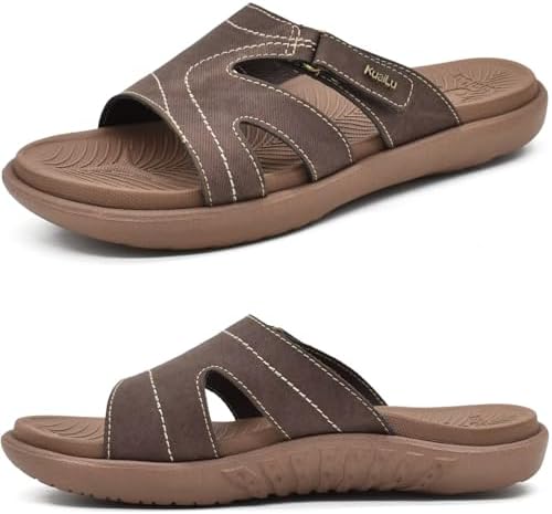 Womens Slides Arch Support Slip On Sandals in Brown Tan