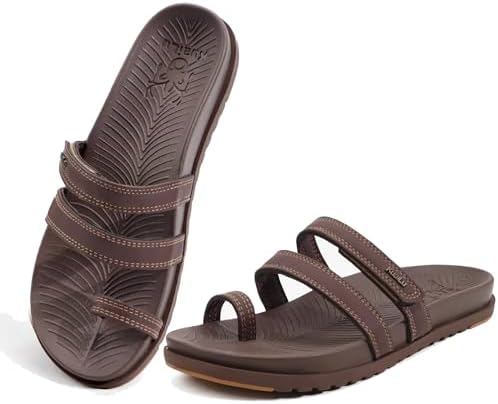Womens Slides Sandals with Arch Support Comfort in Brown