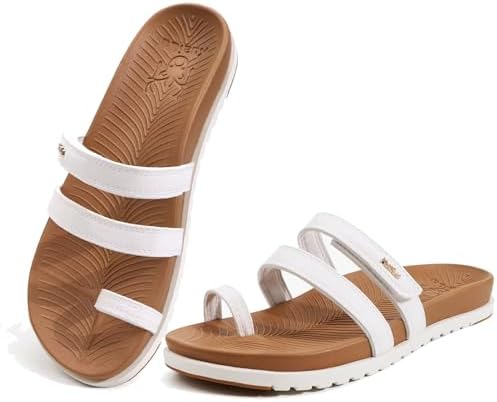 Womens Slides Sandals with Arch Support Comfort in Khaki White