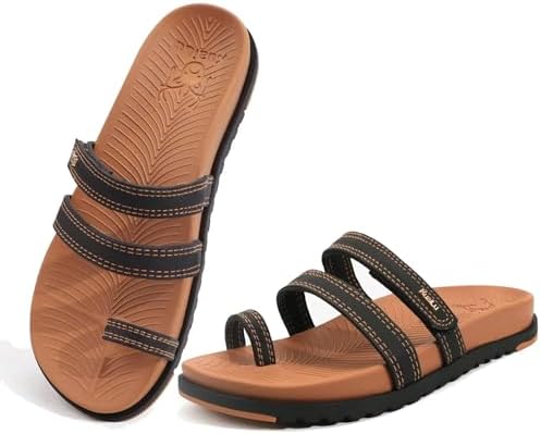 Womens Slides Sandals with Arch Support Comfort in Khaki Black