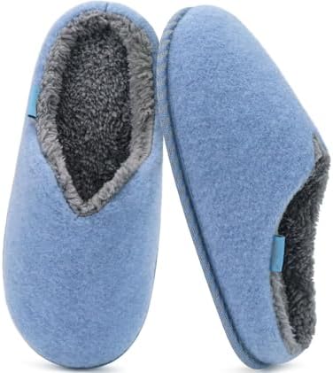 Womens Supportive Memory Foam Slippers Felt Fuzzy in Blue