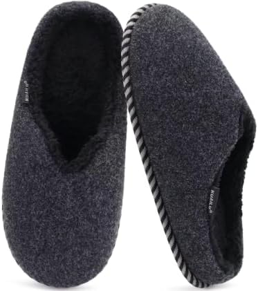 Womens Supportive Memory Foam Slippers Felt Fuzzy in Black