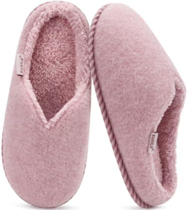 Womens Supportive Memory Foam Slippers Felt Fuzzy in Pink