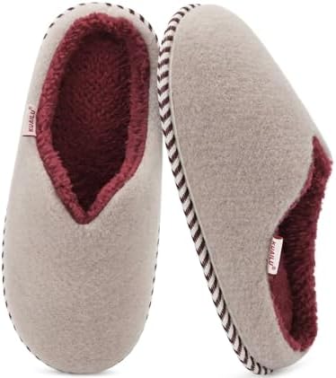 Womens Supportive Memory Foam Slippers Felt Fuzzy in Beige