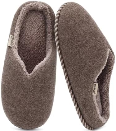 Womens Supportive Memory Foam Slippers Felt Fuzzy in Brown