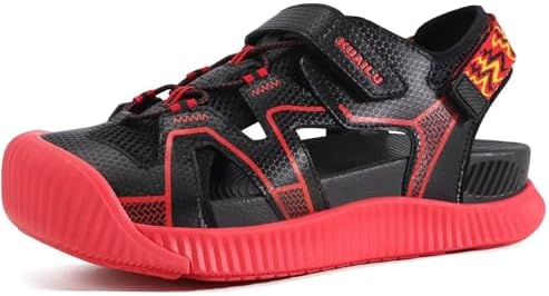 Womens Walking Arch Support Closed Toe Sport Hiking in Black/Red