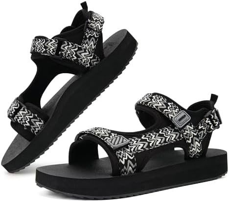 Womens Walking Sandals Comfortable Arch Support in Ripple-Black