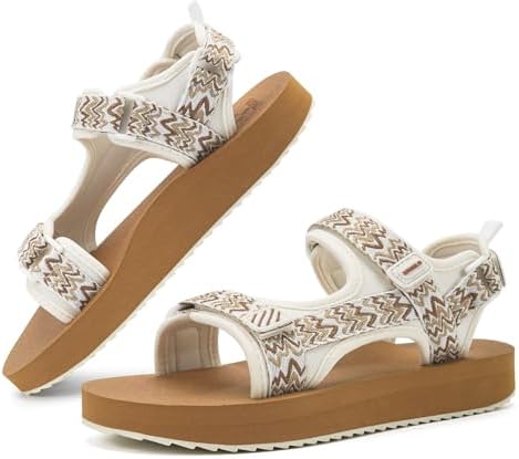 Womens Walking Sandals Comfortable Arch Support in Ripple-White Khaki