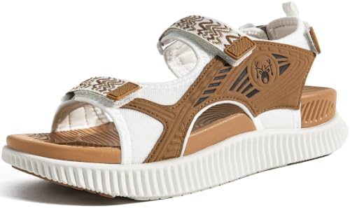Womens Walking Sandals with Comfortable Arch Support in White Khaki