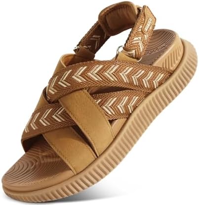 Womens Walking Sandals with Memory Foam Arch Support in Khaki