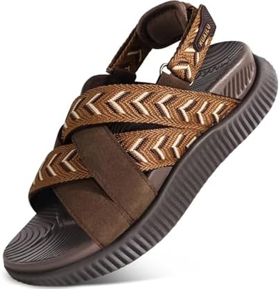 Womens Walking Sandals with Memory Foam Arch Support in Brown