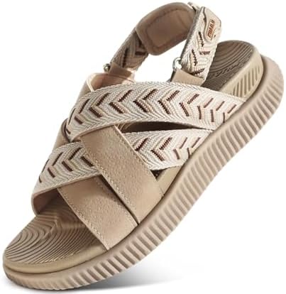 Womens Walking Sandals with Memory Foam Arch Support in Beige