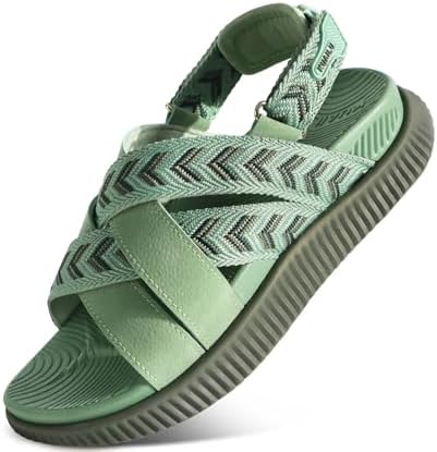 Womens Walking Sandals with Memory Foam Arch Support in Green