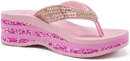 Women's Wedge Platform Flip Flops Rhinestones Yoga in Pink