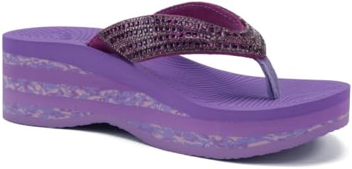 Women's Wedge Platform Flip Flops Rhinestones Yoga in Purple